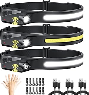 Headlamp Rechargeable 3Pack, LED Headlamp Flashlight with Motion Sensor, 230° COB Wide Beam Head Lamp, 5Mode Head Lights for Forehead Waterproof, Bright Headlamps for Adults Running Camping product image