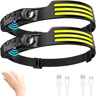 DAWINSIE LED Headlamp Rechargeable (2 PCS), 230° Wide Beam Head Lamp with Motion Sensor, Waterproof Head Light Flashlight for Hiking, Running, Repairing, Fishing Cycling (Black 4) product image