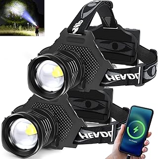 Rechargeable LED Headlamp 1080 Lumen, Super Bright Head Lamp Flashlight with 5 Lighting Modes, IPX6 Waterproof, Zoomable Headlight for Camping, Hiking, Fishing, Biking (2pack) (2pack headlamp) product image