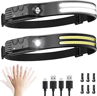 Beccason 2Pack LED Headlamp Rechargeable - 230° COB Super Bright Head Lights for Forehead, Hard hat Light for Adults, USB C Headband Flashlight for Work, Hunting, Running, Camping Essentials Gear product image