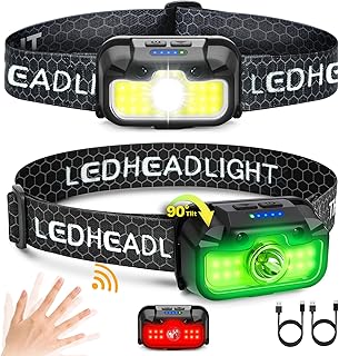 2 Pack Headlamp Rechargeable, 1300 Lumen Lightweight Bright with White Green Red Headlamp Flashlight, Waterproof Head Lamp,14 Modes for Outdoor Camping Running Cycling product image