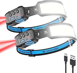 Smiling Shark Headlamp, 2 Pack Head Lamps Led Rechargeable 6 Modes 7*White Lights 270° Lighting Red Tail Light for Camping Fishing Repairation, LED-Headlamp-Rechargeable-Light product image