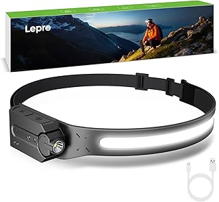 Lepro Headlamp - Super Bright LED Head Lamp Rechargeable with 230°Wide Beam, Adjustable Spotlight, Motion Sensor, 5 Modes, Waterproof Lightweight Headlight Flashlight for Camping Running product image