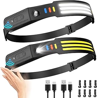 Lsnisni Headlamp Rechargeable 2Pack, 230°Wide Beam Head Lamp LED, Head Flashlight with Motion Sensor, 5 Mode Head Lights for Forehead, Waterproof Headlamps for Adults Hiking Camping Gear product image