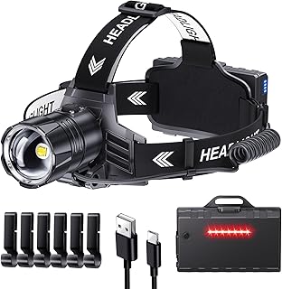 Sinvimes 99000 High Lux LED Rechargeable Headlamp, 95H Long Battery Life Head Lamp with 5 Modes & IPX7 Waterproof & Zoomable, 120° Adjustable Head Light for Adults, Outdoor, Camping, Hardhat product image