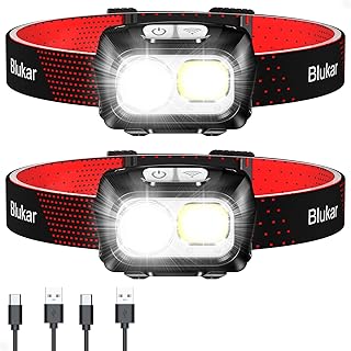Blukar LED Headlamp Rechargeable,2000L Super Bright Headlight with Motion Sensor -Dimmable Brightness,8 Modes,Spotlight&Floodlight&Red Light Combination,IPX5 Waterproof for Hiking,Camping - 2 Pack product image