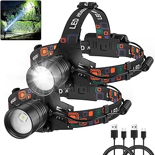 Rechargeable Headlamp 2Pack, 99000 Lumens Super Bright LED Head Lamp with 3 Modes, 90° Adjustable Head Lights for Forehead, 45H Long Runtime & IPX6 Waterproof HeadLamps for Camping Hunting Hiking product image