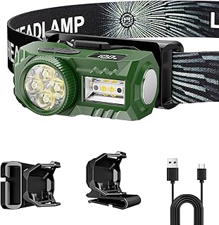 LED Rechargeable Headlamp with Motion Sensor,6 Modes for Camping & Hiking Gear Essentials, Mini Headlight Flashlight with Red Light, Perfect Pocket Gift for Friends and Family(Green) product image