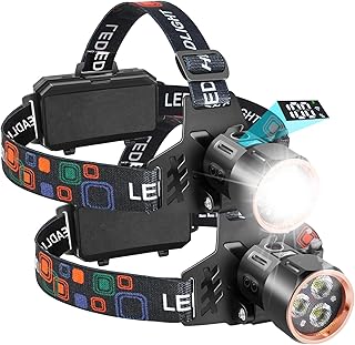 Rechargeable Headlamps 2Pack, 3000LM Super Bright Head Lamp, 90°Angle Head Lights For Forehead, 4Mode Led Headlamp Rechargeable,Adjustable Focus Headlamps for Adults Hard Hat Camping Essentials Gear product image