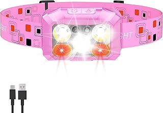 Headlamp Rechargeable LED, 800 Lumens with Red & White Light, 8 Modes, Motion Sensor, USB-C Charging, IPX4 Waterproof (1, Pink) product image