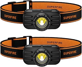 SuperFire Rechargeable Headlamp，Zoom Lightweight Head Lamp,LED Headlamp Rechargeable,Head Flashlight for Running Fishing Hiking Camping, Outdoor (2, Orange) product image