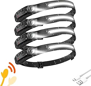Headlamp 4 PCS, 230° Wide Beam Head Lamp, Motion Sensor LED Headlamp Rechargeable, 5 Mode Headlight Flashlight for Camping Fishing Hiking Gear, Bright, and Ideal for Hard Hats and Forehead Use! product image