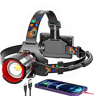 Headlamp Rechargeable 90000 Lumens Ultra Bright Head Lamp Super Bright Hard Hat Light Zoomable IPX54 Headlight Camping Accessories 6 Modes Waterproof Headlight Camping Gear for Adults Cycling Running product image