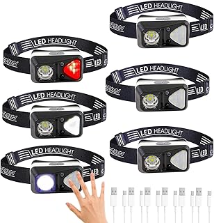6 Pack Rechargeable Headlamp Flashlight, LED Head Lamp with White Red Light, Super Bright USB-C Headlight Motion Sensor Head Lamp for Adults 11 Mode Outdoor Camping Running Hiking Fishing product image