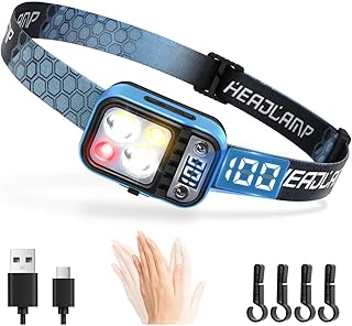 DARKDAWN Headlamp Rechargeable LED, 5 Modes USB C Headband Flashlight with Motion Sensor，Digital Power Display，Up/Down Adjustable, for Camping, Car Repairing,1PCS product image