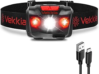Vekkia LED Headlamp Rechargeable - 5 Lighting Modes,White & Red LEDs Head Lamp, Camping Accessories Gear. IPX4 Waterproof Headlight for Running,Cycling,Fishing,Hiking,Repairing. Type-C Included product image