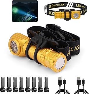 High Lumens LED Rechargeable Headlamp for Adults - Hard Hat Light Running Head Lamp with Red Light, Magnet, 180° Tilt, 7 Modes, Detachable Flashlight & Headband, Outdoor, Emergency 2PC, Gold product image