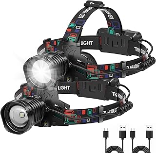 azamine Rechargeable Headlamp Super Bright 99000 Lumens, 2Pack LED Head Lamp with 3 Modes, 90° Adjustable Head Lights for Forehead, IPX6 Waterproof HeadLamps for Adults Camping Hunting Hiking product image