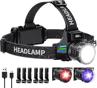 Headlamp Rechargeable with White/Red/UV/Black Light Headlight,1080 High Lumens Super Bright LED Headlamps Battery Powered,16 Modes Waterproof Head Lamp for Hardhat Hunting Pet Urine Detection product image