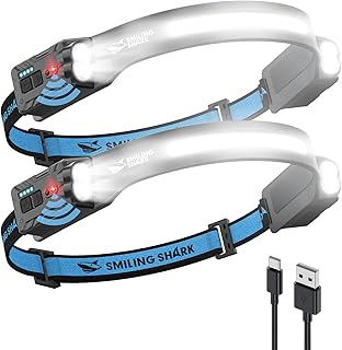 Smiling Shark TD-0123-S Headlamp, 2-Pack 2400mAh Ultra-Bright Head Lamp Flashlight Rechargeable with Multi-Mode LED Head Lamp with 270°Rotated for Outdoor, Camping, Hiking product image