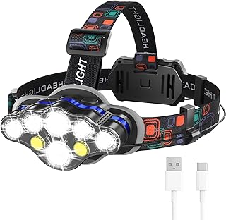 Headlamp Rechargeable, 8 LED Super Bright Head Lamp with White Red Light, IPX4 Waterproof Head Lights for Forehead, 8 Modes Headlight Flashlight for Outdoor Hiking Running Camping product image