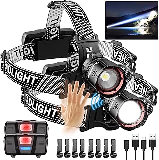 High Lumens LED Headlamp& 100H Using Time, USB Rechargeable Head lamp, 90° Adjustable Widebeam Motion Sensor Head Light with 5 Modes,Zoomable for Camping Running Hiking Hard Hat Headlamps 2pc product image