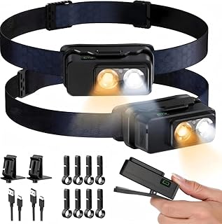 Headlamp Rechargeable 2PCS, Super Bright LED Head Lamp with Motion Sensor & White Warm Light, 8 Modes & Magnetic Base IPX7 Waterproof Headlight for Forehead Hard Hat Light for Camping Hiking Fishing product image