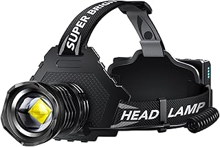 AKNEAR Rechargeable LED Headlamp Super Bright, 99000 High Lumens Head Lamp Zoomable, 25Dys+ Runtime & 12 Mode & Lightweight Comfort & 125° Adjustable IPX-7 Waterproof Head Light for Outdoor,Hardhat product image