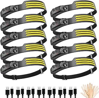 10Pack LED Headlamp Rechargeable with 3 Led Strip, 230° Wide Beam Head Lamp for Forehead, 6Mode Hard Hat Light for Adults, Flashlight for Work, Hiking, Running, Camping Essentials Gear product image