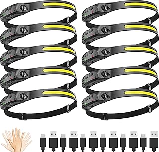 New LED Headlamp Rechargeable, 230° Wide Beam Head Lamp for Forehead, 6Mode Hard Hat Light for Adults, Flashlight for Work, Hiking, Running, Camping Essentials Gear, Gifts for Men (10Pack) product image