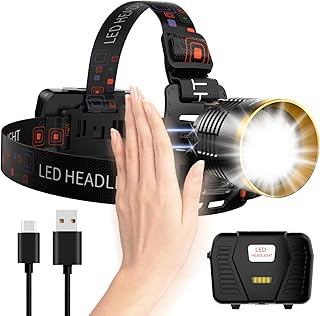 Rechargeable Headlamp LED, 1000 Lumens Super Bright Headlamp with Motion Sensor & Dual Light, 9000mAh Waterproof Head Light Zoomable 90° for Hiking, Camping, Cycling, Repair product image