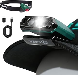 SATA LED Headlamp Rechargeable, Motion Sensor with White Red Light, IP54 Waterproof, 90° Adjustable Clip On Hat Light, 15H Runtime for Running, Hiking, Camping, Hunting, Cycling, Work product image