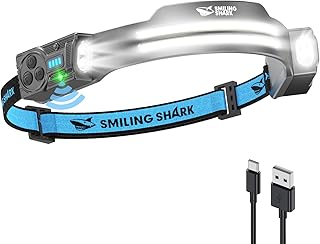 Smiling Shark TS-2 Headlamp, Dual Spotlight with Floodlight & Strobe LED Head Torch Rechargeable 2400mAh Long-Lasting Hands-Free Design for Camping Hiking Running Jogging (1 Pack) product image