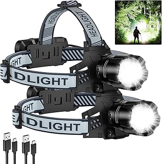 NiaoChao 2Pack Headlamp Rechargeable, 99000 LM Super Bright LED Head Lamp with 3 Modes, 90° Adjustable Head Lights for Forehead, 20+Hrs Runtime & IPX6 Waterproof HeadLamps for Camping Running product image