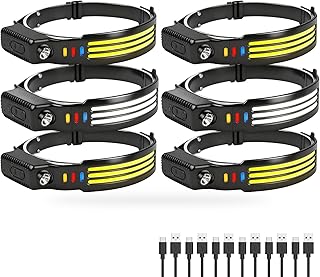 6Pack LED Headlamp Rechargeable, 1200 High Lumen Head Lamp, 230°Wide Beam, 5 Light Modes, IPX6 Waterproof Head Light for Camping, Running, Hiking product image