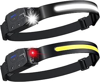 LHKNL Rechargeable Headlamp 2Pcs- 230° Wide Beam Led Head Lamp with White Red Light, Long Lasting Hard Hat Light, Motion Sensor, 6 Mode Headlight Flashlight for Adults Camping,Hiking,Running product image