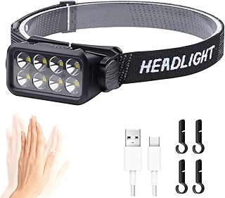 Bright Camping Head lamp, 120° Adjustable White Light Headlight with Motion Sensor 5 Modes USB C Rechargeable HeadLamp for Hiking, Running, Repairing, Fishing, Cycling product image