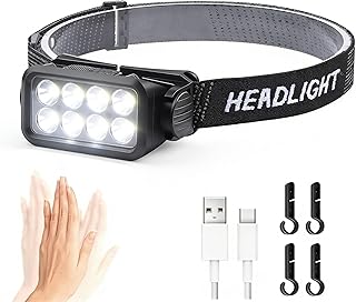 Motion Sensor Headlamp Rechargeable, USB C Head Lamp with 5 Modes 120° Adjustable IPX4 Waterproof LED Headlight for Camping Hiking Running Fishing Hard Hat product image