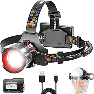 Headlamp Rechargeable– Super Bright LED Headlight with Motion Sensor, Zoomable & 90° Adjustable, IPX7 Waterproof, Long Runtime Head Lights for Outdoor, Camping, Hiking, Running, Fishing product image