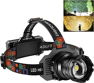 Rechargeable Headlamp Super Bright, Dual Color White & Warm Light Head Lamp, High Lumens Zoomable Head Light, 90° Adjustable, IPX7 Waterproof Head Torch for Camping Hiking Fishing Work product image