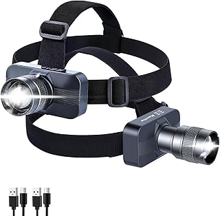 KunHe 2 Pack 333LM Aluminum Alloy Headlamp 1800mAh Rechargeable Headlamp with Zoomable 150M Long Beam IP65 Waterproof 3 Modes High Low Strobe for Outdoor Camping Construction Work Emergency product image