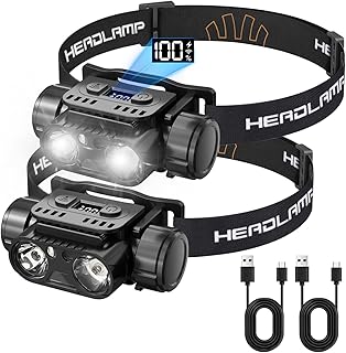 KINGBRO 2Pcs Headlamp, LED Headlamp Rechargeable, High Lumens Bright Head Light with USB-C, Waterproof Sensor Head Lamp for Hard Hat, Running Light for Camping Hiking Fishing (2Pack) product image