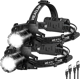 2-Pack Rechargeable LED Headlamps - 99,000 High Lumens Super Bright Head Light with 3 Modes, 90° Adjustable Tilt, IPX6 Waterproof for Camping, Hiking, Running & Outdoors product image