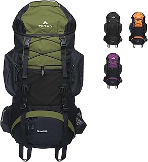 Teton 55L Scout Internal Frame Backpack for Hiking, Camping, Backpacking, Travel, Rain Cover Included, Olive product image