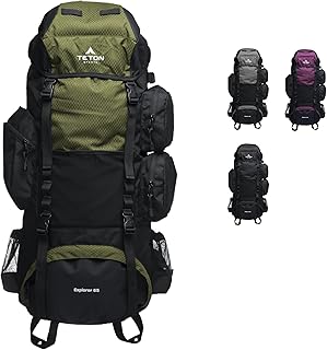 Teton 65L Explorer Internal Frame Backpack for Hiking, Camping, Backpacking, Rain Cover Included, Olive product image