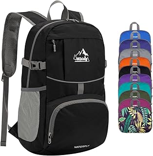 WATERFLY Hiking Packable Daypack Backpack: 25L Ultra Lightweight Day Pack for Woman Man - Small Compact Folding Back Pack for Outdoor Sport Cycling Camping Travel Trip - Black product image