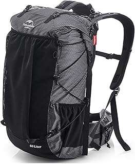 Naturehike Hiking Camping Backpack 45L/65L Lightweight Internal Frame with Rain Cover for Backpacking Outdoor Sports ((60+5) L Black, (60+5) L) product image