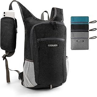 Small Hiking Backpack with Detachable Front Phone Holder, Foldable Packable Back pack with Chest and Waist Strap, Lightweight Daypack for Women Men (Black, 15L) product image