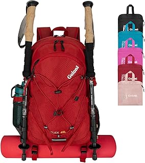 Goloni 45L Hiking Backpack Lightweight Foldable, Waterproof Camping Backpack with Rain Cover & Hiking Pole Mat Carrying System, Ergonomic Water Resistant Daypack for Trekking Travel Men Women Red product image