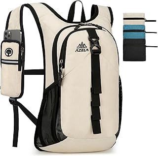 Folding Hiking Backpack with Phone Pocket for Men Women, Small Ultralight Packable Casual Daypack with Shoulder Chest Straps for Travel, 15L Foldable Lightweight Day Pack, Beige product image